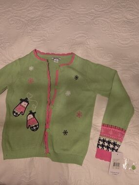 Hartstrings Lime Green Cardigan with Pink Trim